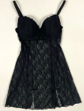 Smart & Sexy Lace Babydoll Lingerie Slip Dress w Front Slits & Keyhole Back